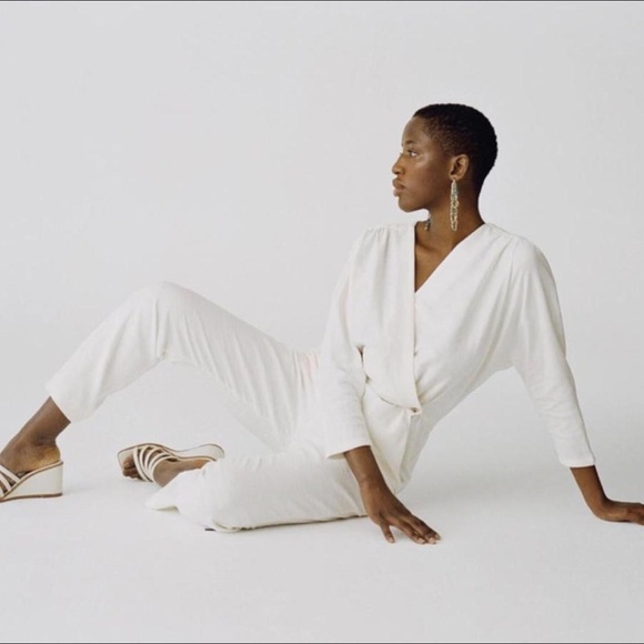 Paloma Wool White Jumpsuit Wrap Alexandria size Small Pockets V Neck - Picture 4 of 12